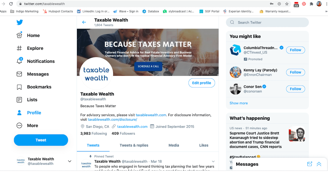 marketing makeover financial advisor Twitter profile page